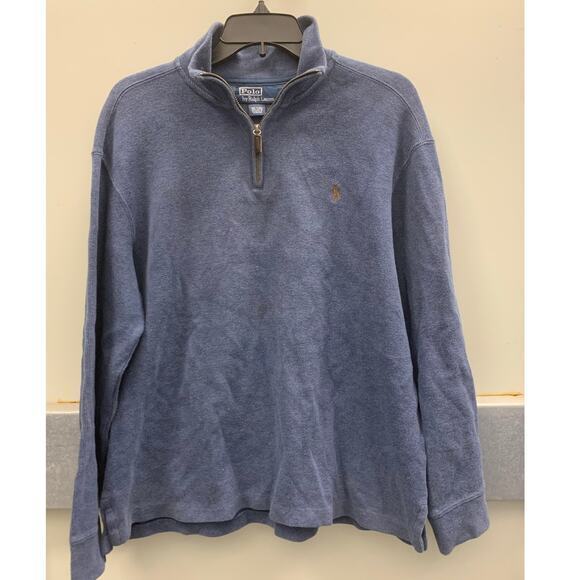 Polo Ralph Lauren Quarter Zip Pullover Sweater Men Medium Gray Navy Blue - Picture 1 of 6